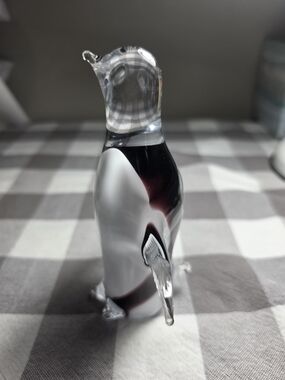 Handblown Glass Penguin Figurine in Clear, Black & Deep Red